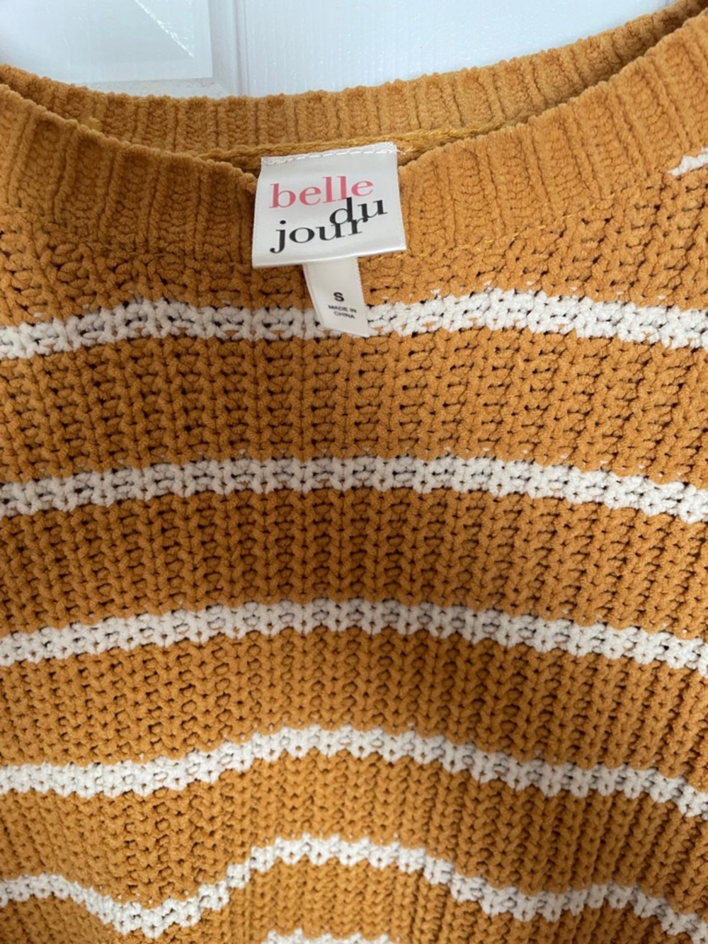 Belle Du Jour Mustard & White Striped Knit Sweater